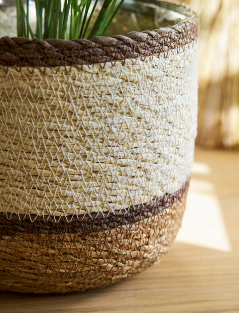 Woven Plant Pots - Multi Stripe Jute Seagrass