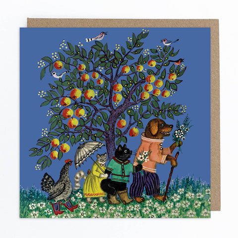 Animals under Apple Tree Greetings Card - Sprouts of Bristol