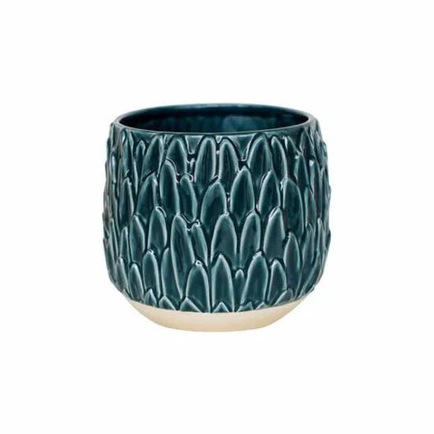 Arles Leaf Embossed Planter in Teal Blue - Sprouts of Bristol