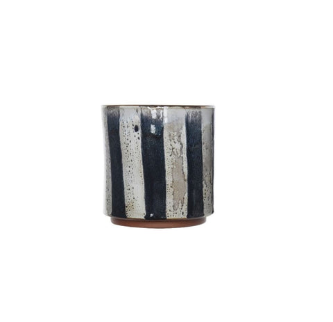 Beja Straight Glazed Ceramic Planter in Blue Stripe - Sprouts of Bristol