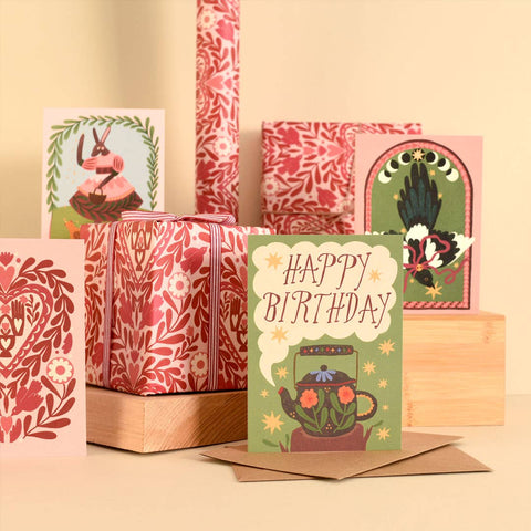 Birthday Teapot | Birthday card | Folk, tea - Sprouts of Bristol