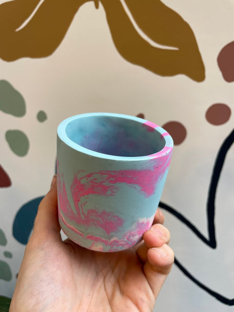 Bright Blue and Neon Pink Jesmonite Mini Pot - Sprouts of Bristol