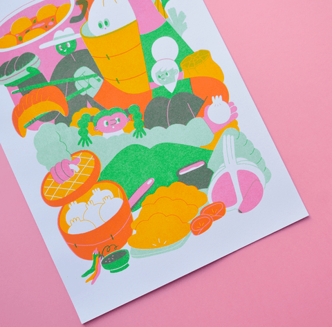 Dumpling Club A4 Risograph Print - Sprouts of Bristol