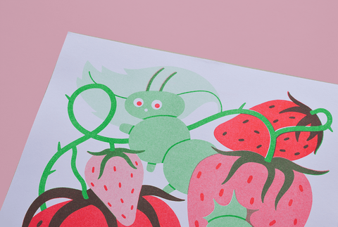 Eat Yer Strawbs A4 Risograph Print - Limited Edition - Sprouts of Bristol