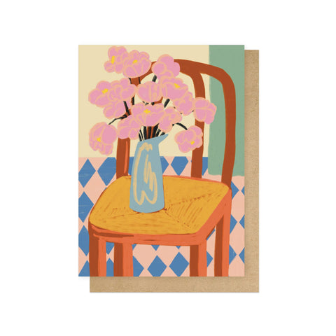 Flowers On A Chair Greetings Card - Sprouts of Bristol