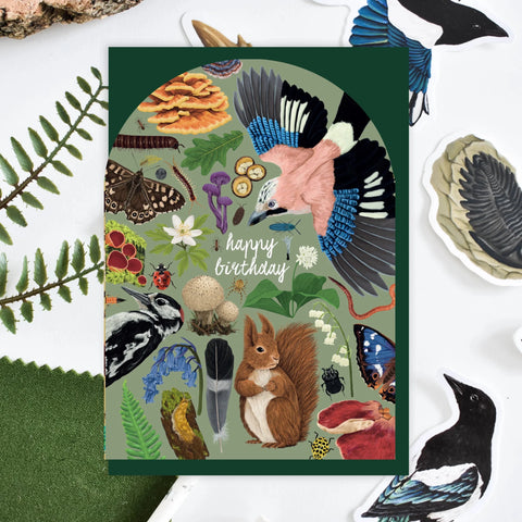 Happy Birthday Woodland Arched Greetings Card - Sprouts of Bristol