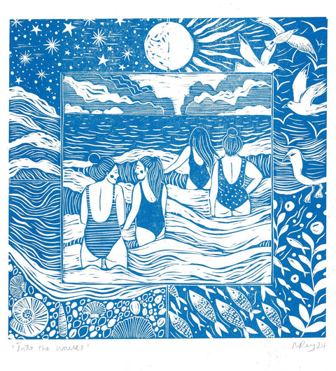 Into the Waves Risograph Art Print - Sprouts of Bristol