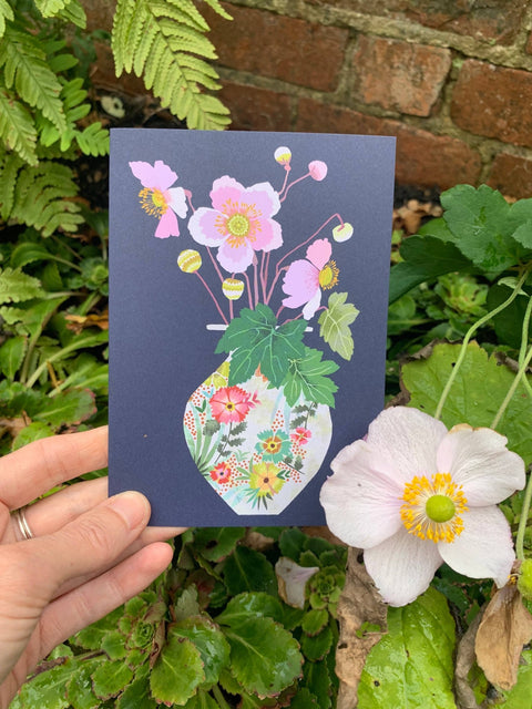 Japanese Anemone Greetings Card. - Sprouts of Bristol