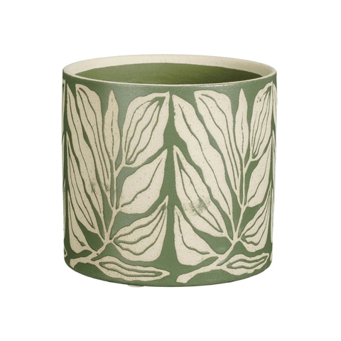 Noelle Dark Green Debossed Leaf Pot - Sprouts of Bristol