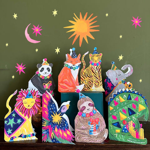 'Party Lion' Die - Cut Greetings Card - Sprouts of Bristol