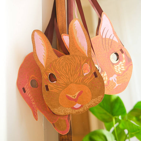 Rabbit Mask Hand Screen Printed Greetings Card - Sprouts of Bristol
