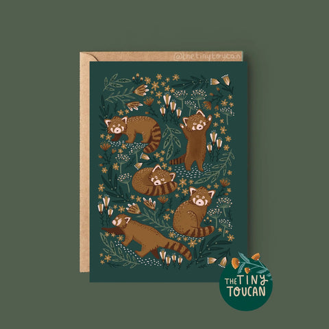 Red Pandas Green Greetings Card - Sprouts of Bristol