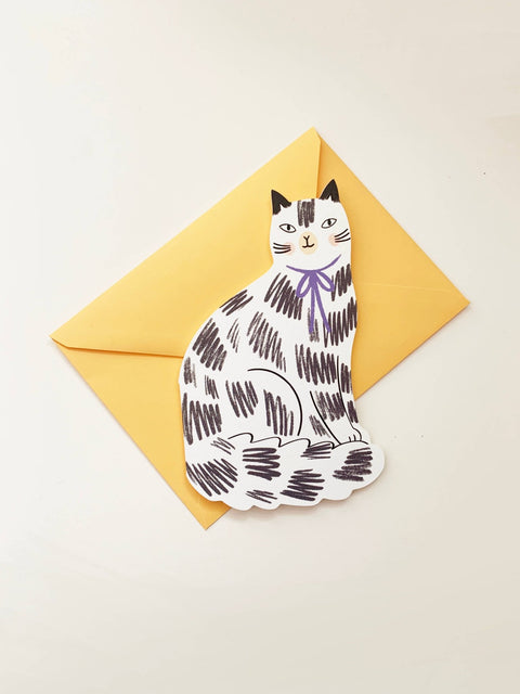 Sitting Kitty Shaped Greetings Card - Sprouts of Bristol