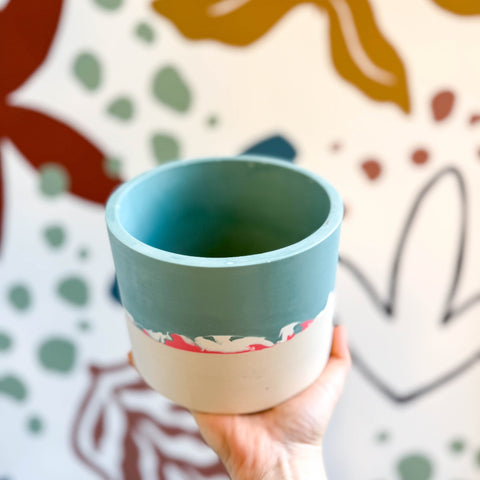Sky Blue, Berry Pink and Putty Jesmonite Pot - Sprouts of Bristol