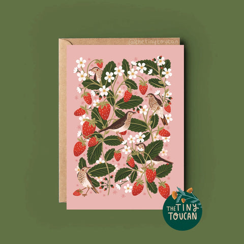 Strawberry Thrush Bird Greetings Card