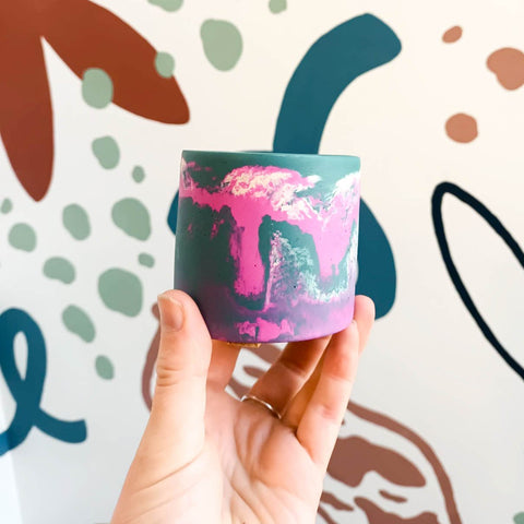 Teal Blue, Fuchsia Pink and Putty Jesmonite Mini Pot - Sprouts of Bristol