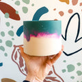 Teal Blue, Fuchsia Pink and Putty Jesmonite Pot - Sprouts of Bristol