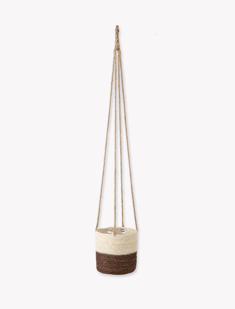 Woven Hanging Plant Pot – Half Stripe in Antique Brown - Sprouts of Bristol