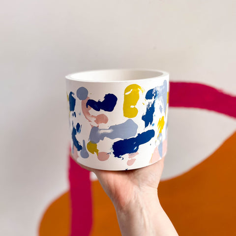 Abstract Blue, Nude and Yellow Jesmonite Pot - Sprouts of Bristol