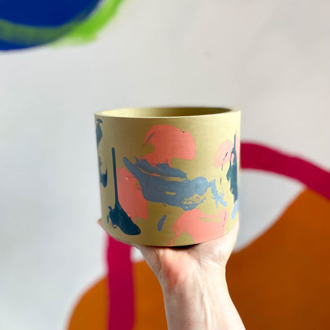 Abstract Pink, Blue and Putty Jesmonite Pot - Sprouts of Bristol