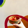 Bright Coral, Tan and Grey Abstract Jesmonite Candle Basin Holder - Sprouts of Bristol