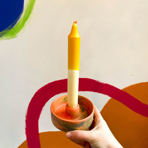 Bright Coral, Tan and Grey Abstract Jesmonite Candle Basin Holder - Sprouts of Bristol