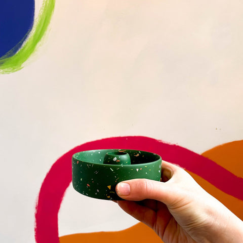 Dark Green Terrazzo Jesmonite Candle Basin Holder - Sprouts of Bristol