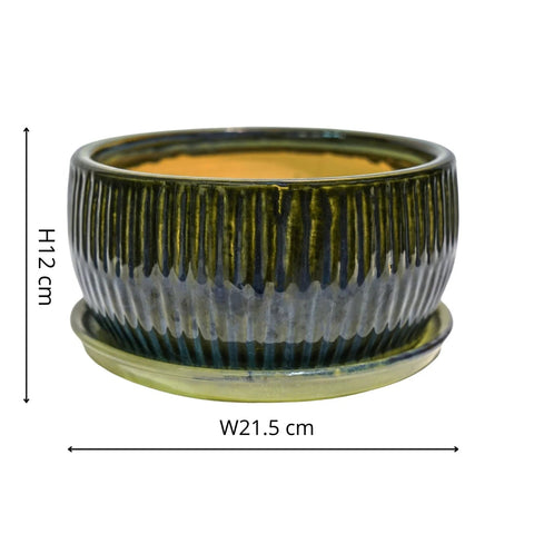 Emerald Round Reactive Glaze Bonsai Planter - Sprouts of Bristol