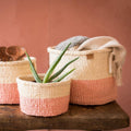 Jioni - Dusky Pink Colour Block Woven Basket - Sprouts of Bristol