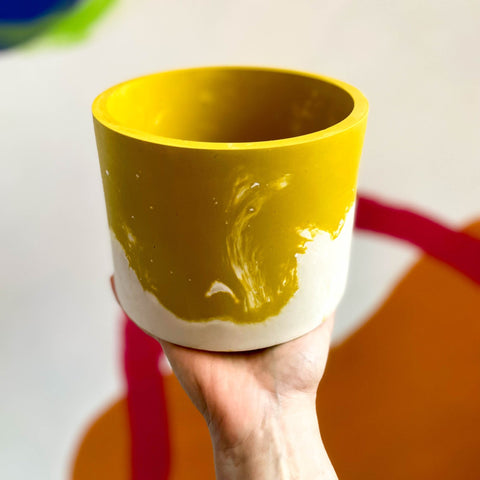 Muted Yellow and White Jesmonite Pot - Sprouts of Bristol