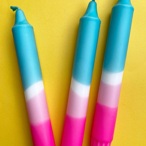 Turquoise Flamingo - Dip Dye Dinner Candle Trio - Sprouts of Bristol