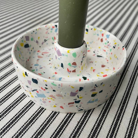 White Terrazzo Jesmonite Candle Basin Holder - Sprouts of Bristol