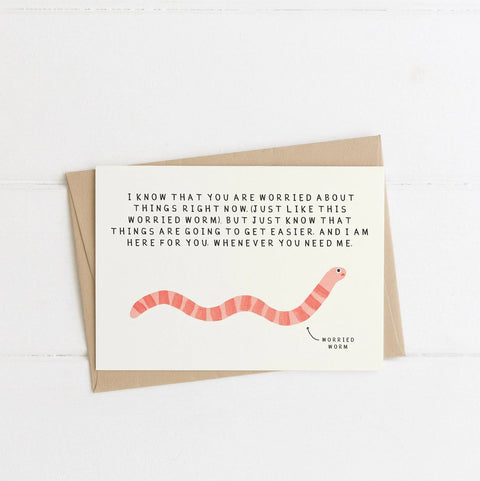 Worried Worm Greetings Card - Sprouts of Bristol